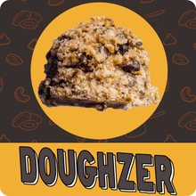 Load image into Gallery viewer, Chocolate chip cookie dough–style protein ball with mini chocolate chips. With its Doughzer logo