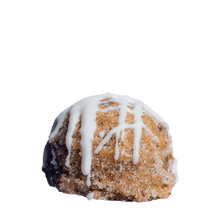Load image into Gallery viewer, “Close up of Sassy Balls protein energy bite Cinful Buns flavor snack ball with cinnamon bun texture and white icing drizzle”