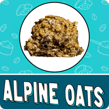 Load image into Gallery viewer, Protein Oatmeal Rasin Energy Bite with 'Alpine Oats' branding on a blue background