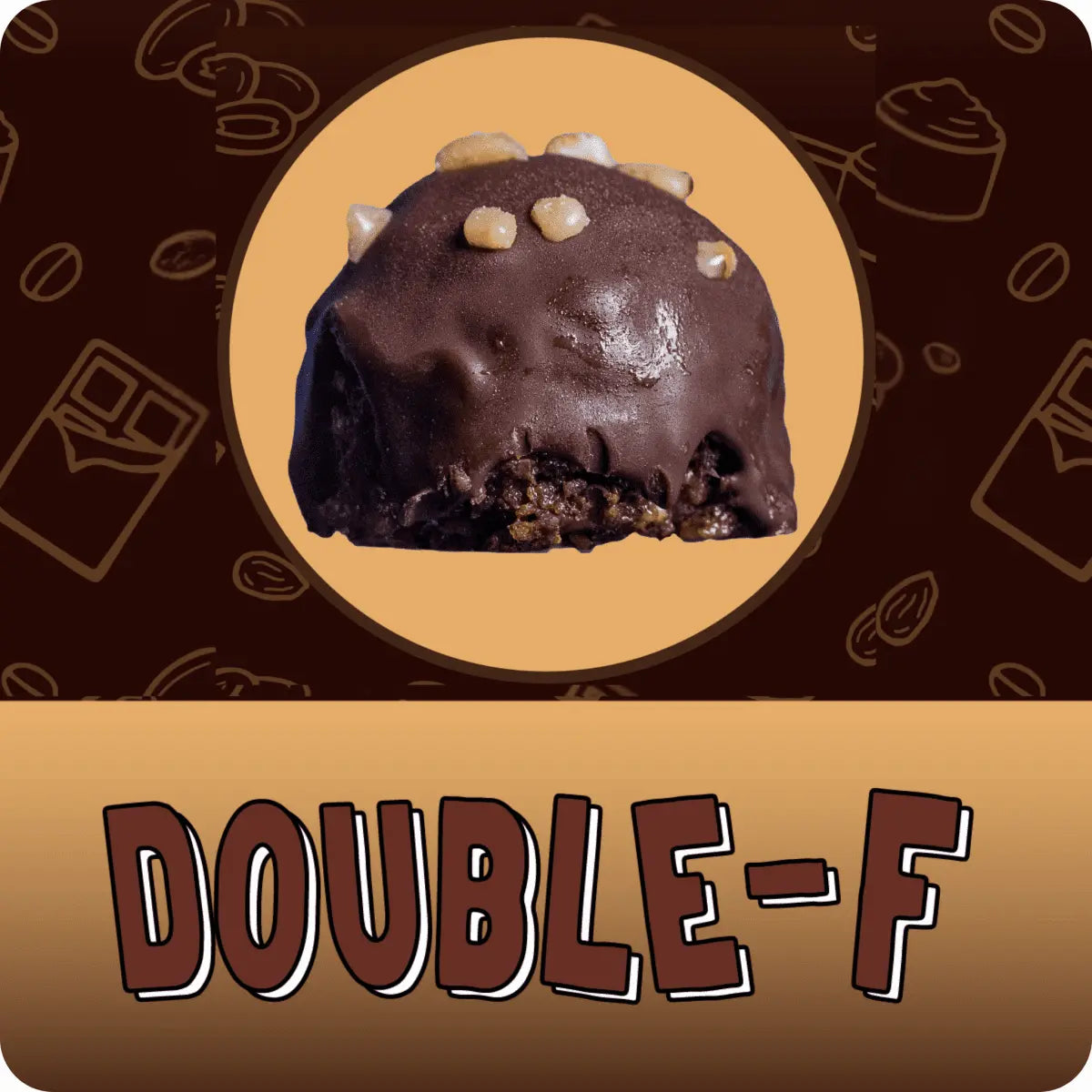 Double-F Heath Bar Brownie Energy Bites savagely bitten open revealing rich chocolate toffee goodness with crunchy pieces on top, dangerously addictive
