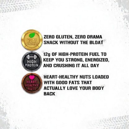 PB Cookie peanut butter cookie protein balls benefit badges: zero gluten, 12g high protein, and heart-healthy nuts