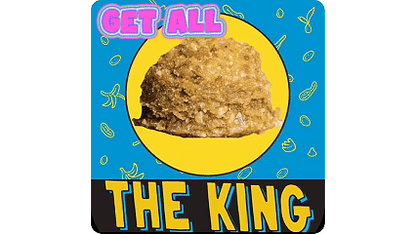The King peanut butter banana & honey protein ball dancing with a peanut butter banana sandwich and a jar of honey