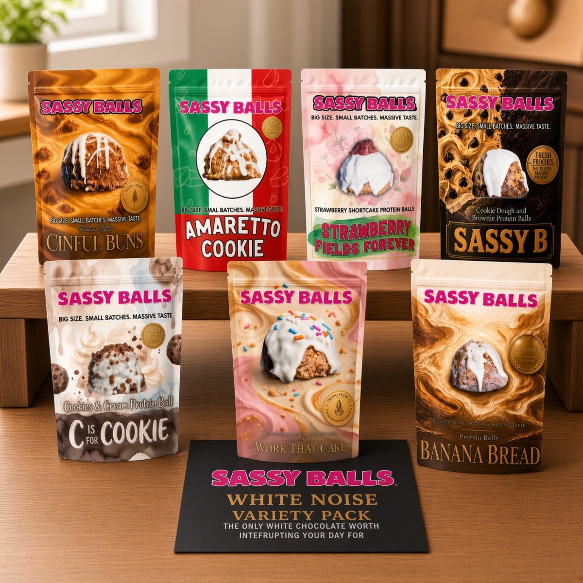 White noise variety pack 7 flavors in packaging 